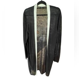 🖤🤍Talbots Black and Cream Open Front Linen blend Cardigan size XL. A staple!